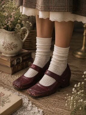 Indigo by Clarks Burgundy Leather Mary Jane Heels Cottagecore